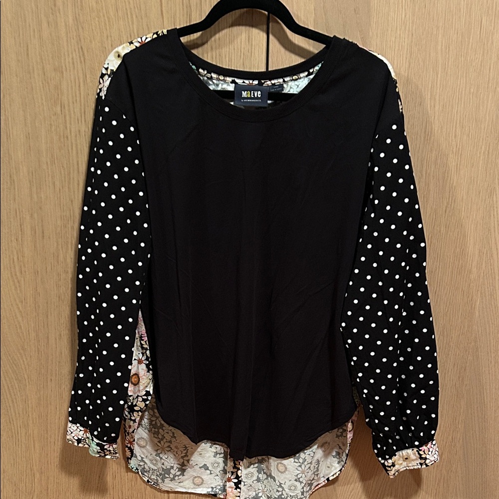 Maeve Anthropologie mixed media black and print shirt - Picture 3 of 8